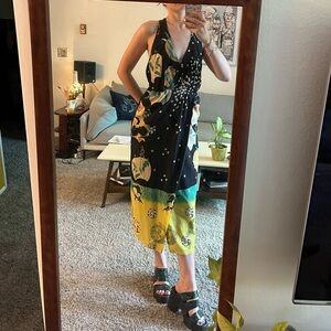 Multicolor Open Back Midi Dress